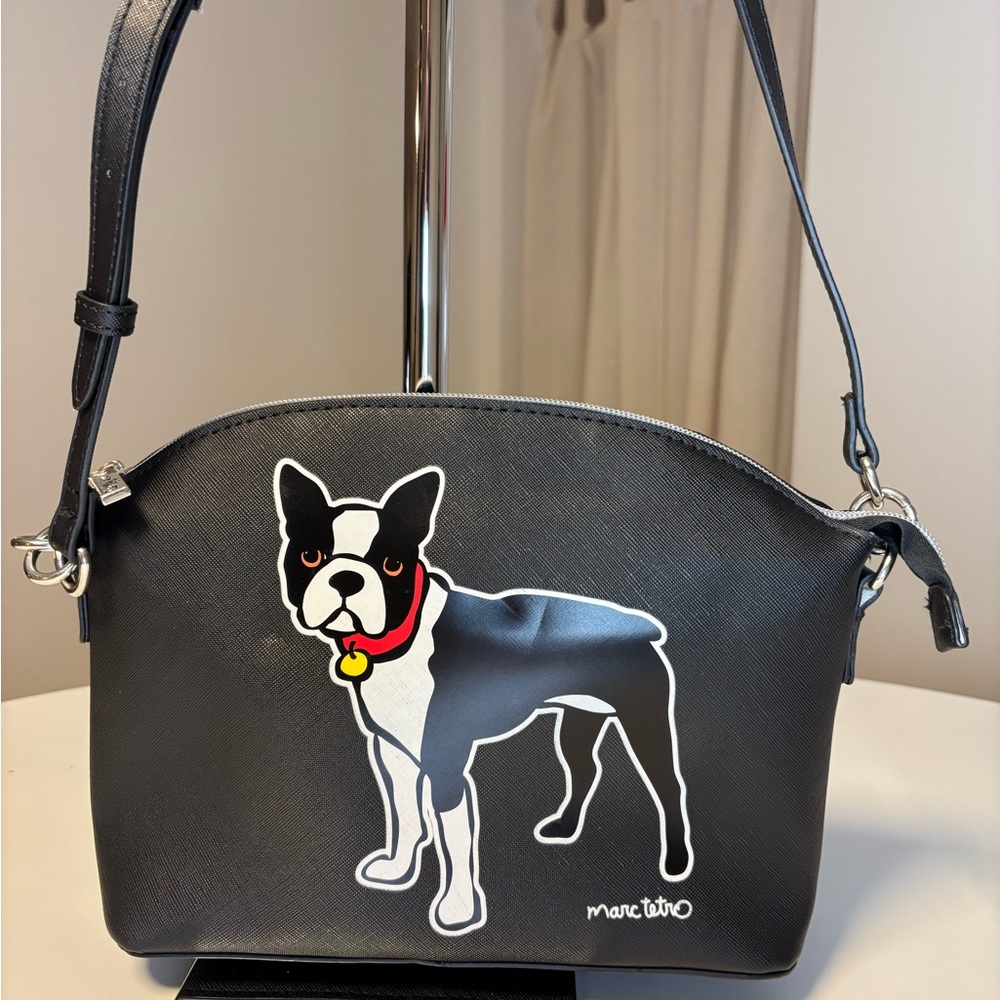 Marc Tetro Black Crossbody Bag with Boston Terrier Design